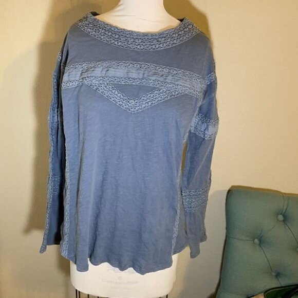 New Free People Crochet Long Sleeve Top in Blue Western Boho Size XS - Picture 5 of 11